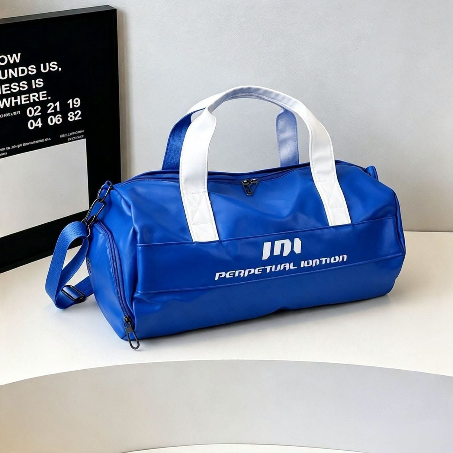Perpetual Motion Waterproof Gym Bag - Travel Duffel with Shoe Compartment & Wet-Dry Separation